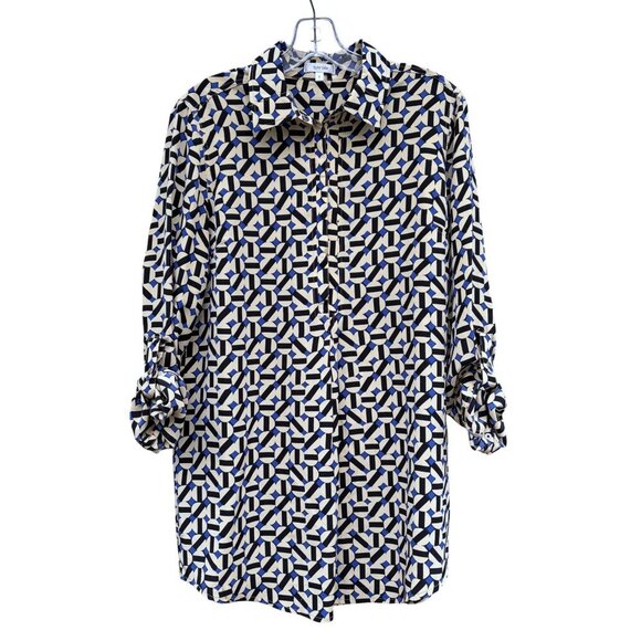 Tyler Boe Tops - Tyler Boe Silk Shirt S Oversized Popover Geometric Roll Tab Snap Front 100% Silk